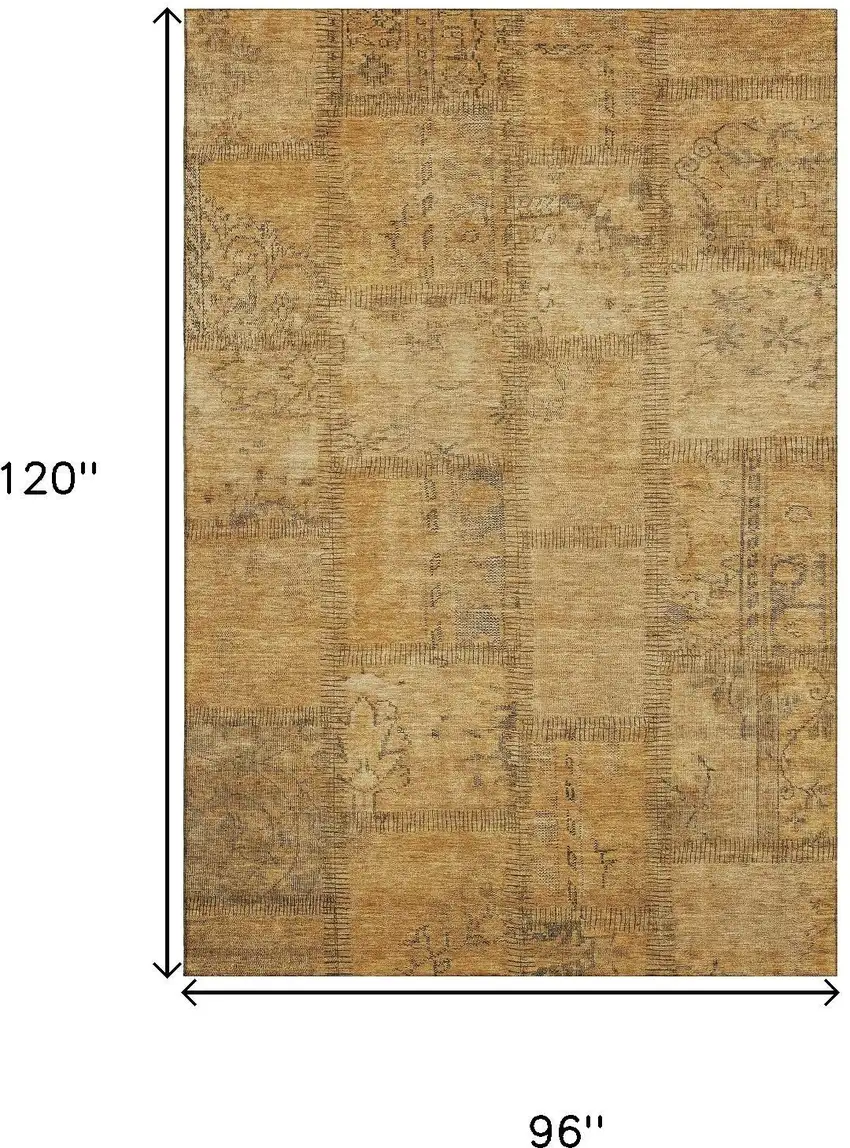 Copper And Gray Patchwork Washable Area Rug With UV Protection Photo 3