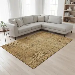 Photo of Copper And Gray Patchwork Washable Area Rug With UV Protection