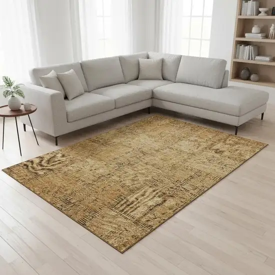 Copper And Gray Patchwork Washable Area Rug With UV Protection Photo 1