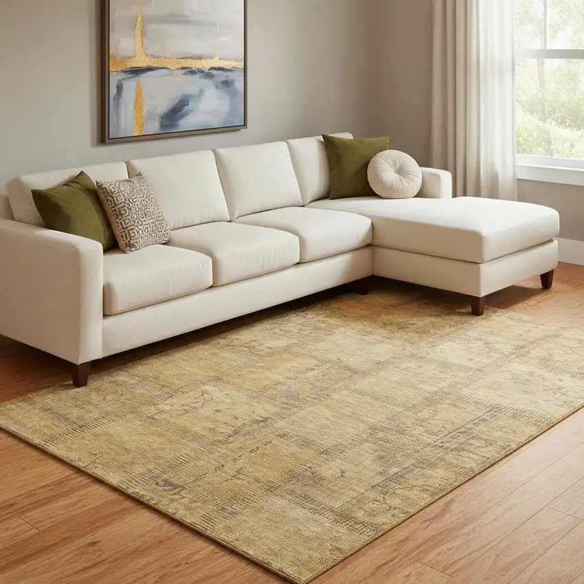 Copper And Gray Patchwork Washable Area Rug With UV Protection Photo 1