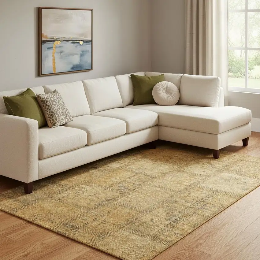 Copper And Gray Patchwork Washable Area Rug With UV Protection Photo 1