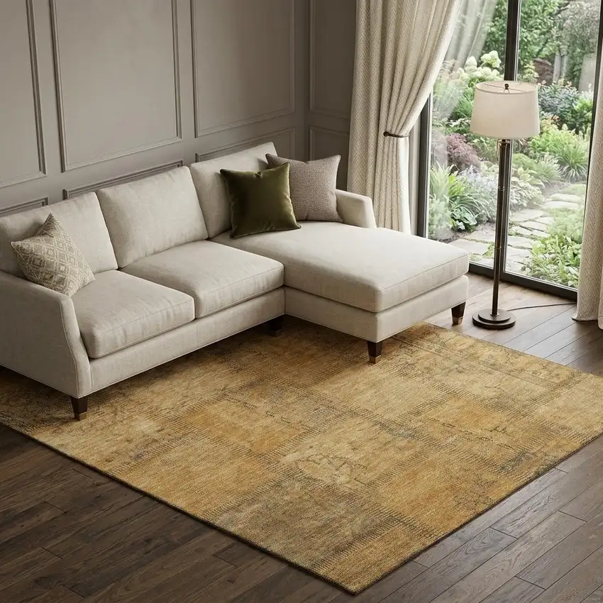 Copper And Gray Patchwork Washable Area Rug With UV Protection Photo 1