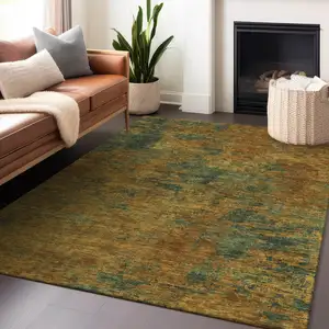 Photo of Copper And Green Abstract Washable Indoor Outdoor Area Rug