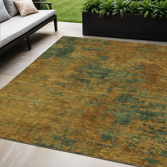 Copper And Green Abstract Washable Indoor Outdoor Area Rug Photo 1