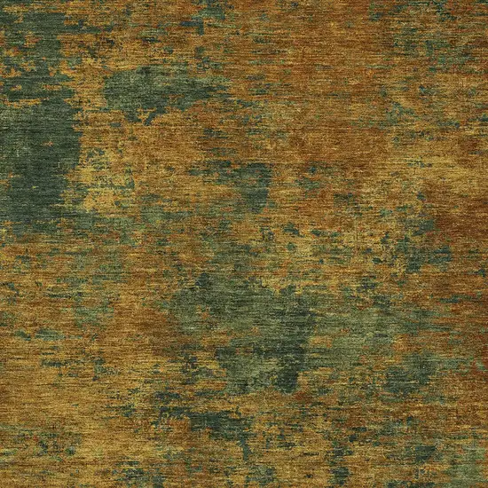 Copper And Green Abstract Washable Indoor Outdoor Area Rug Photo 5