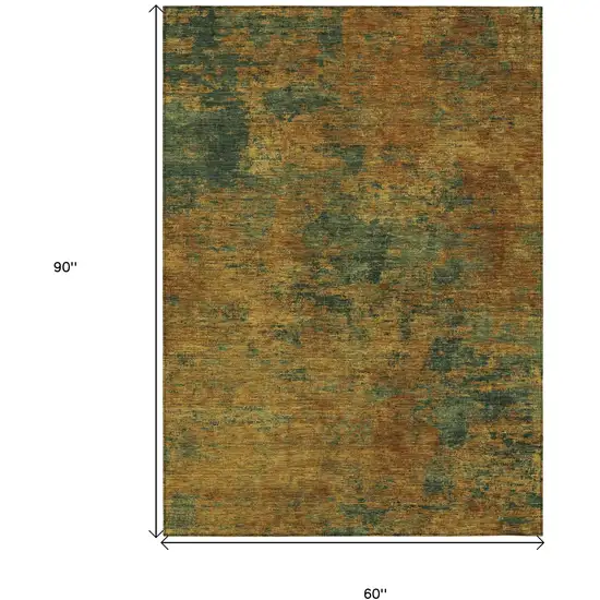 Copper And Green Abstract Washable Indoor Outdoor Area Rug Photo 7