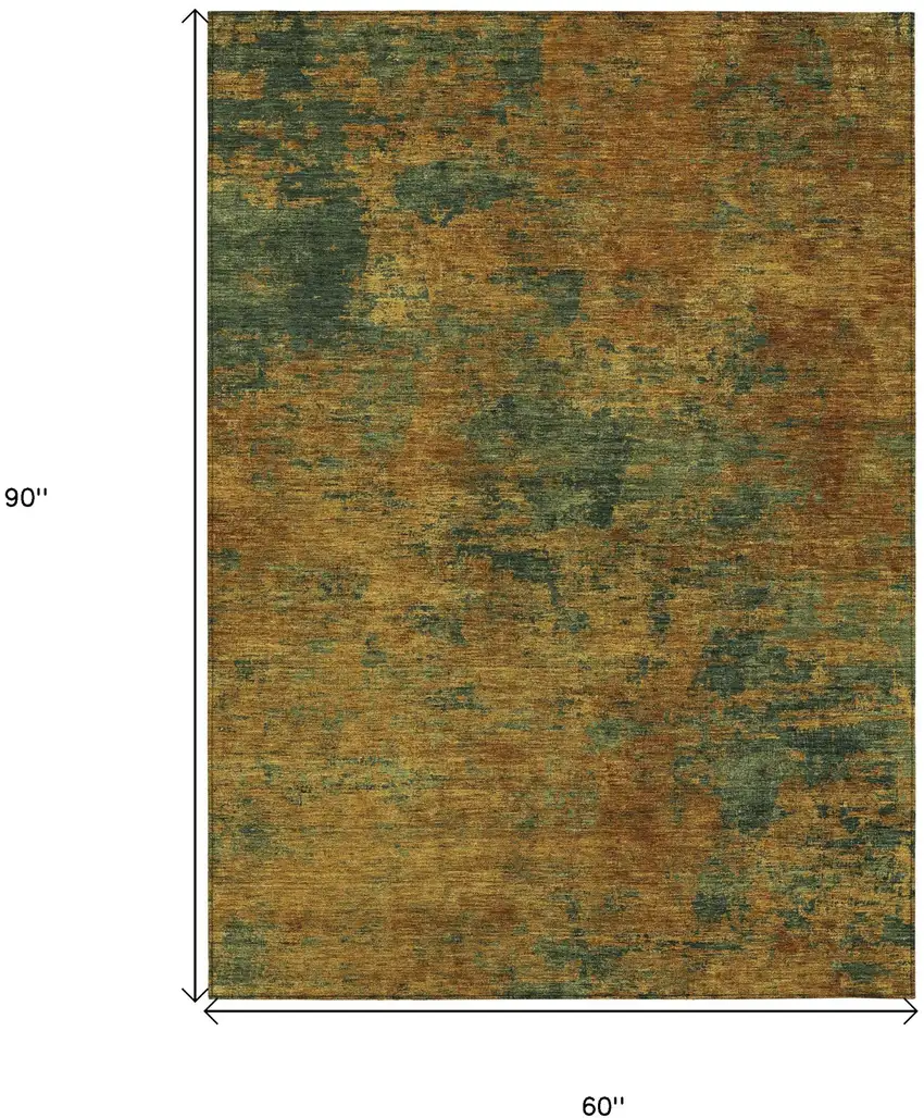 Copper And Green Abstract Washable Indoor Outdoor Area Rug Photo 7