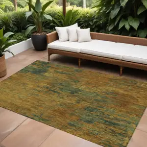 Photo of Copper And Green Abstract Washable Indoor Outdoor Area Rug