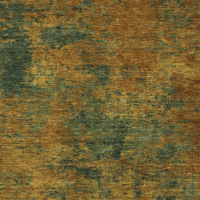 Copper And Green Abstract Washable Indoor Outdoor Area Rug Photo 5
