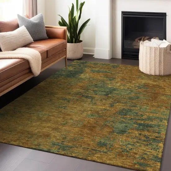 Copper And Green Abstract Washable Indoor Outdoor Area Rug Photo 8