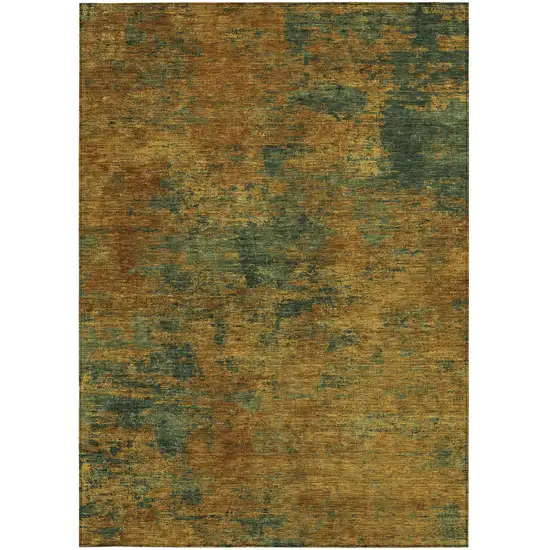 Copper And Green Abstract Washable Indoor Outdoor Area Rug Photo 6