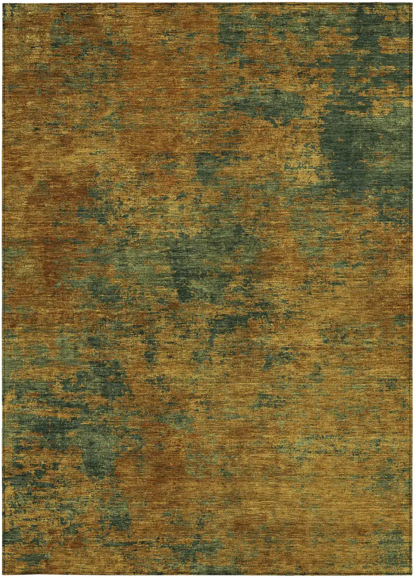 Copper And Green Abstract Washable Indoor Outdoor Area Rug Photo 6
