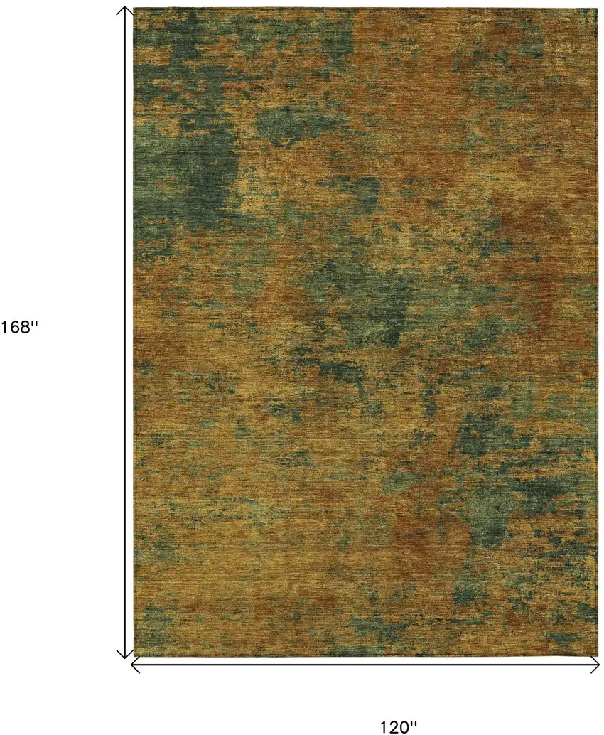 Copper And Green Abstract Washable Indoor Outdoor Area Rug Photo 7