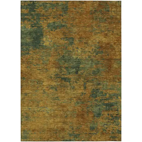 Copper And Green Abstract Washable Indoor Outdoor Area Rug Photo 2