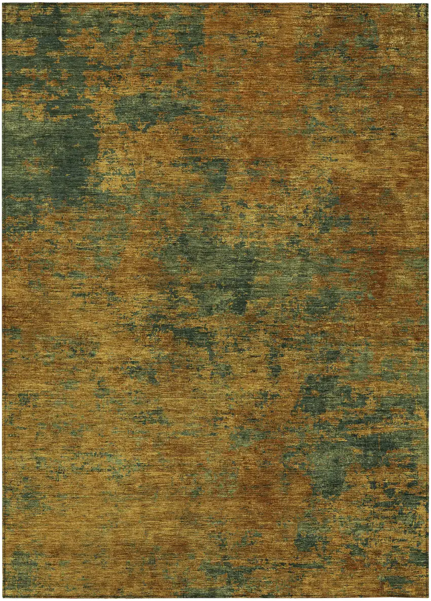 Copper And Green Abstract Washable Indoor Outdoor Area Rug Photo 2