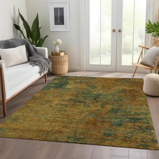 Copper And Green Abstract Washable Indoor Outdoor Area Rug Photo 9