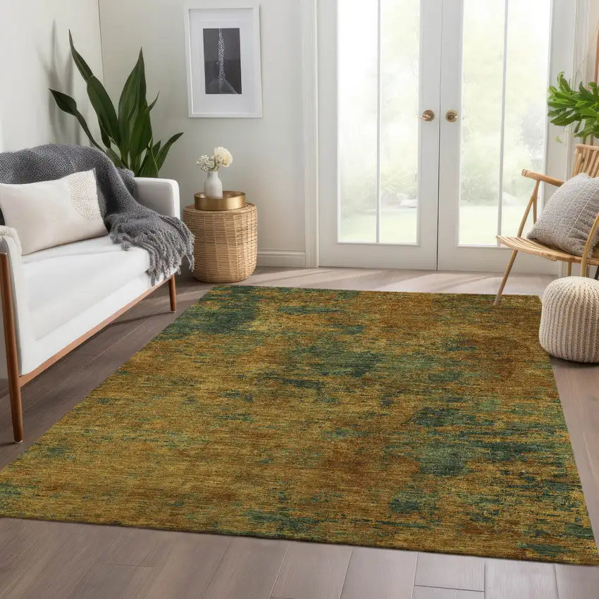Copper And Green Abstract Washable Indoor Outdoor Area Rug Photo 9