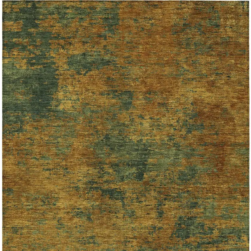 Copper And Green Abstract Washable Indoor Outdoor Area Rug Photo 6