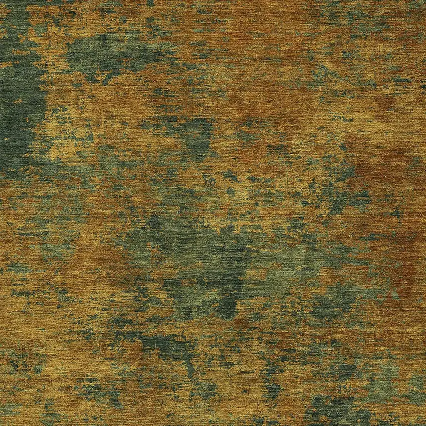 Copper And Green Abstract Washable Indoor Outdoor Area Rug Photo 5