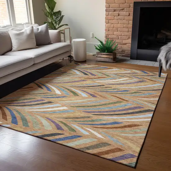 Copper And Green Abstract Washable Indoor Outdoor Area Rug Photo 5
