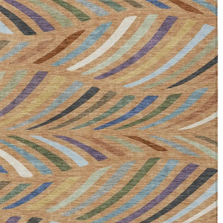 Copper And Green Abstract Washable Indoor Outdoor Area Rug Photo 2