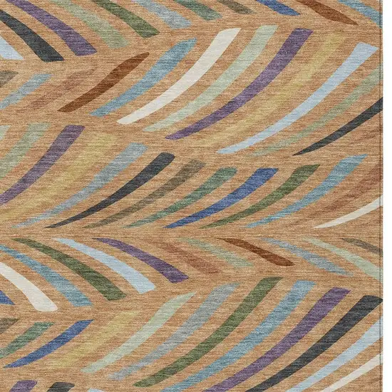 Copper And Green Abstract Washable Indoor Outdoor Area Rug Photo 2