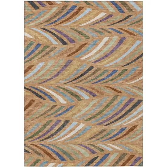 Copper And Green Abstract Washable Indoor Outdoor Area Rug Photo 1