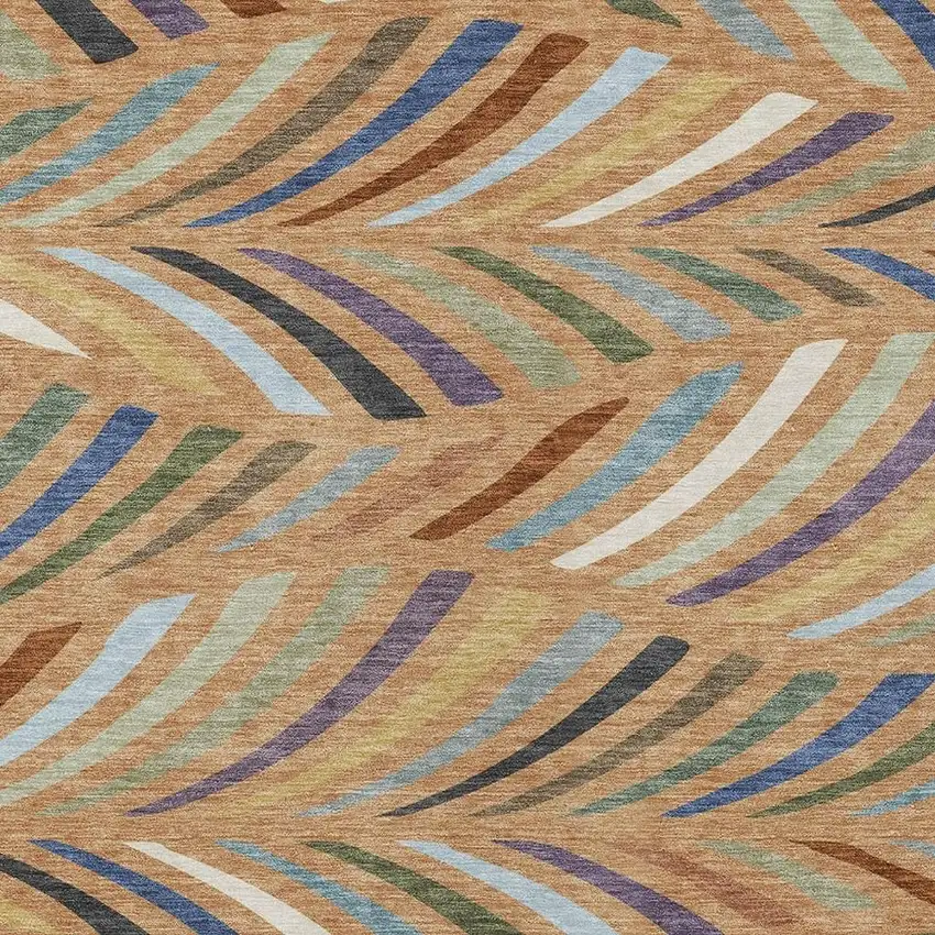 Copper And Green Abstract Washable Indoor Outdoor Area Rug Photo 2