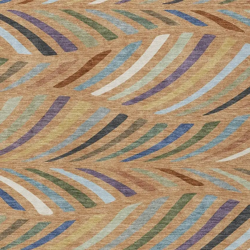 Copper And Green Abstract Washable Indoor Outdoor Area Rug Photo 2