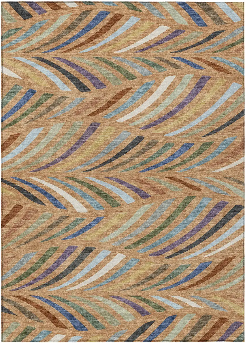 Copper And Green Abstract Washable Indoor Outdoor Area Rug Photo 1