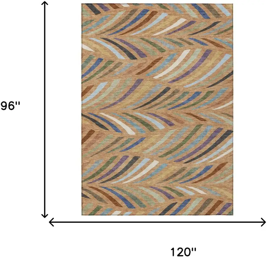 Copper And Green Abstract Washable Indoor Outdoor Area Rug Photo 6