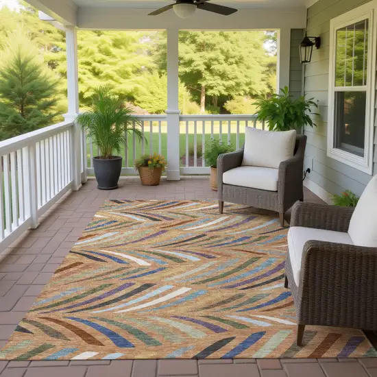 Copper And Green Abstract Washable Indoor Outdoor Area Rug Photo 4