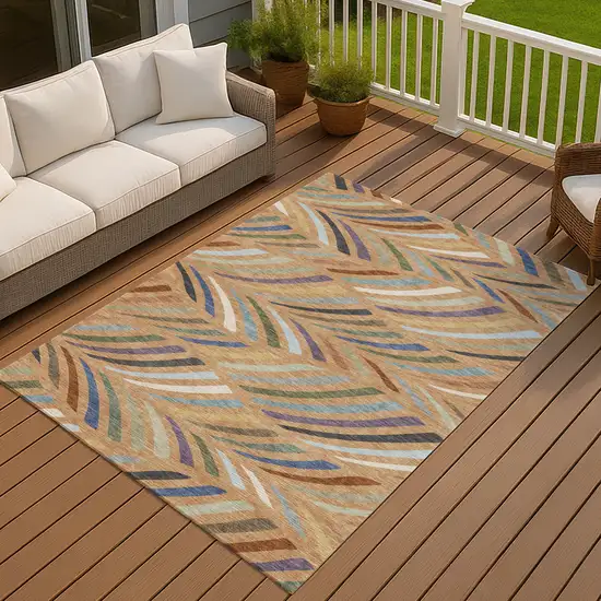 Copper And Green Abstract Washable Indoor Outdoor Area Rug Photo 7
