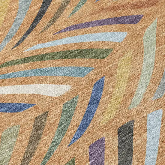 Copper And Green Abstract Washable Indoor Outdoor Area Rug Photo 9