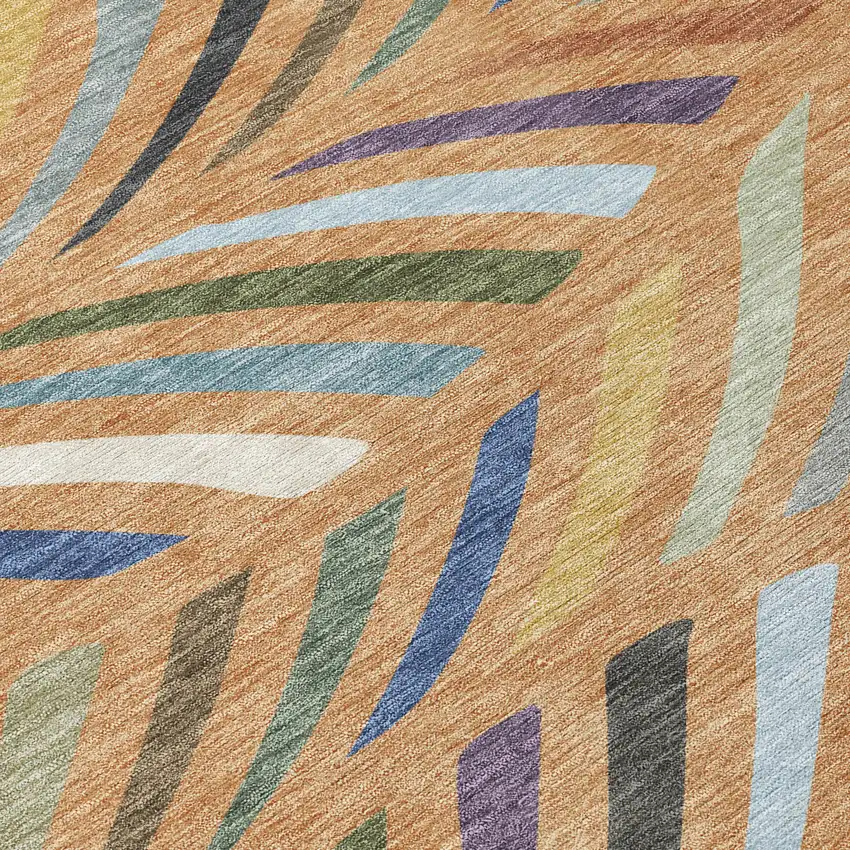 Copper And Green Abstract Washable Indoor Outdoor Area Rug Photo 9