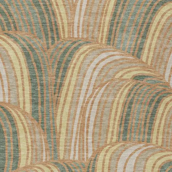 Copper And Green Abstract Washable Indoor Outdoor Area Rug Photo 2
