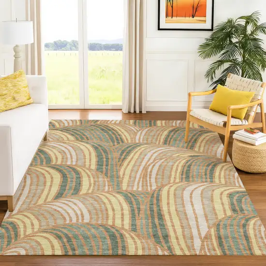 Copper And Green Abstract Washable Indoor Outdoor Area Rug Photo 6