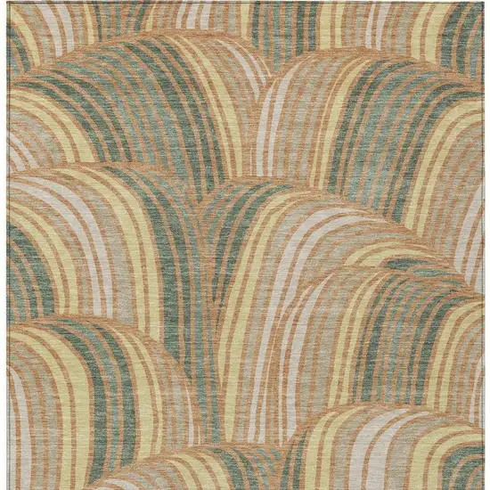 Copper And Green Abstract Washable Indoor Outdoor Area Rug Photo 3