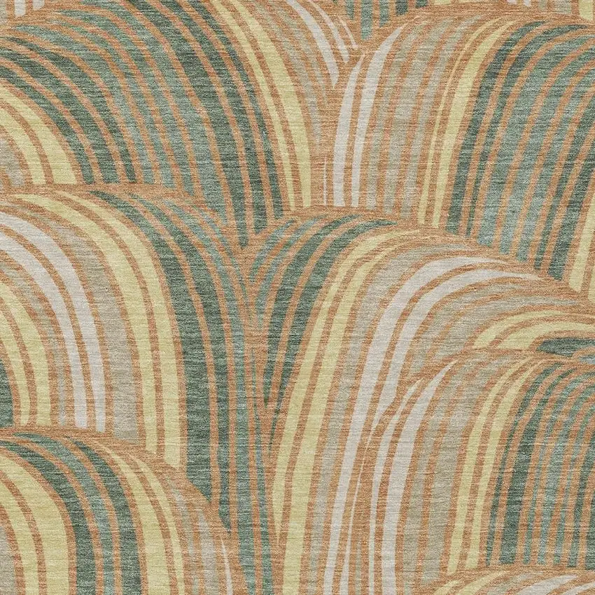 Copper And Green Abstract Washable Indoor Outdoor Area Rug Photo 2