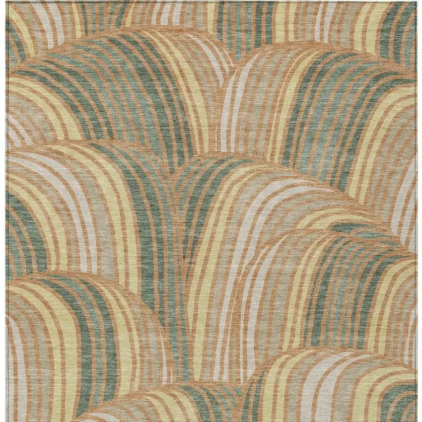 Copper And Green Abstract Washable Indoor Outdoor Area Rug Photo 3