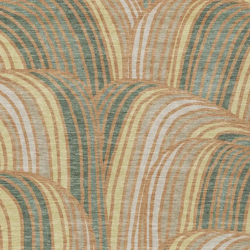 Copper And Green Abstract Washable Indoor Outdoor Area Rug Photo 2