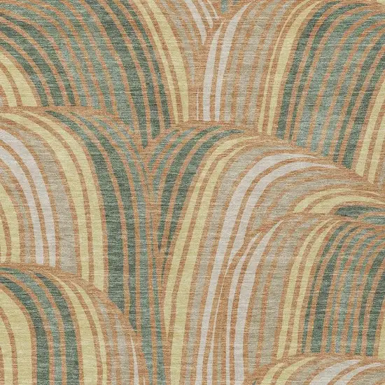 Copper And Green Abstract Washable Indoor Outdoor Area Rug Photo 2