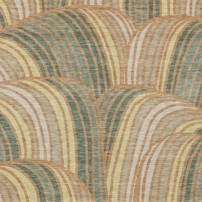 Copper And Green Abstract Washable Indoor Outdoor Area Rug Photo 2