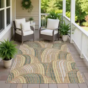 Photo of Copper And Green Abstract Washable Indoor Outdoor Area Rug