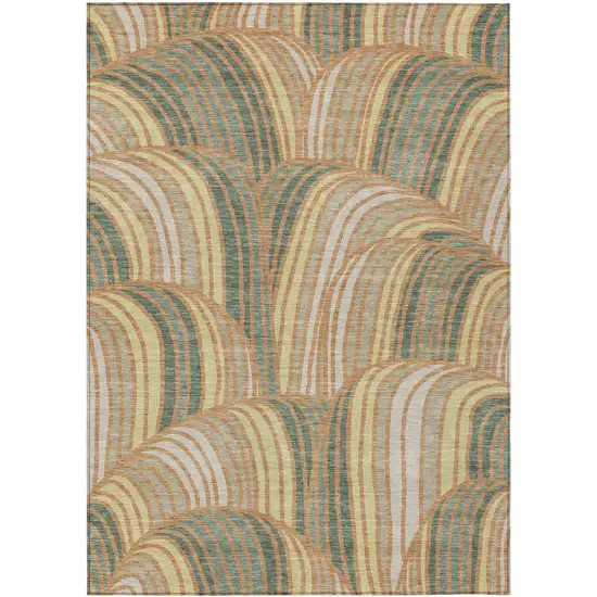 Copper And Green Abstract Washable Indoor Outdoor Area Rug Photo 1