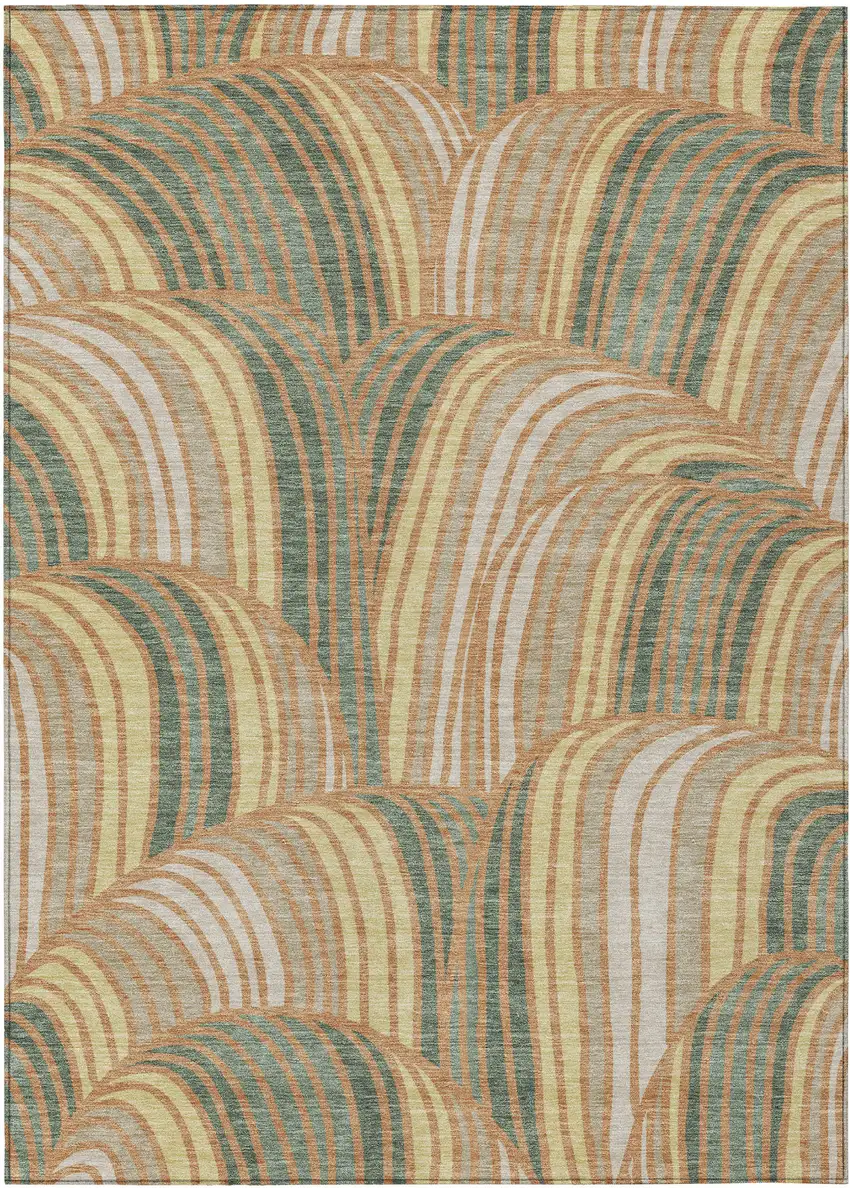 Copper And Green Abstract Washable Indoor Outdoor Area Rug Photo 1