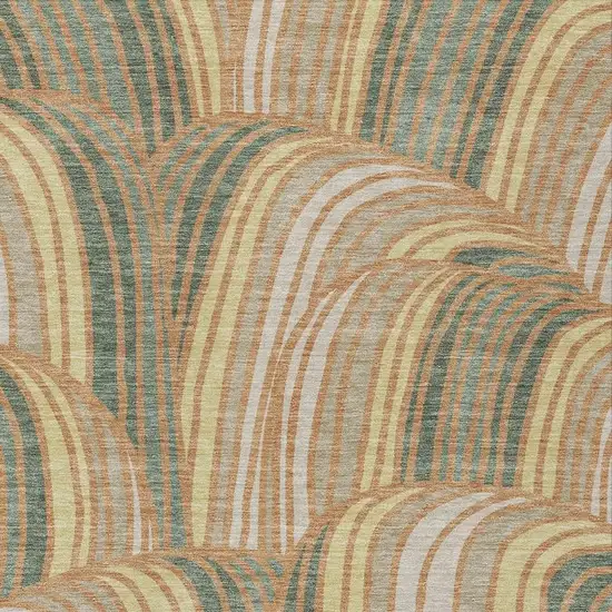 Copper And Green Abstract Washable Indoor Outdoor Area Rug Photo 2