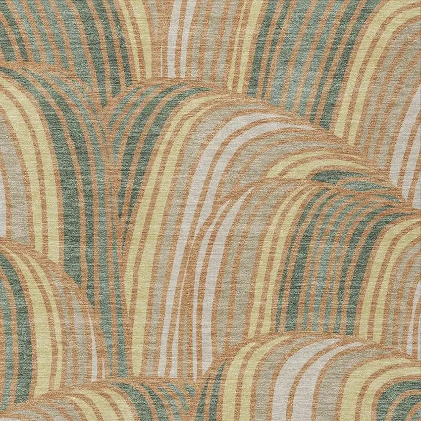 Copper And Green Abstract Washable Indoor Outdoor Area Rug Photo 2