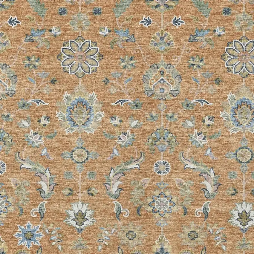 Copper And Green Abstract Washable Indoor Outdoor Area Rug Photo 2