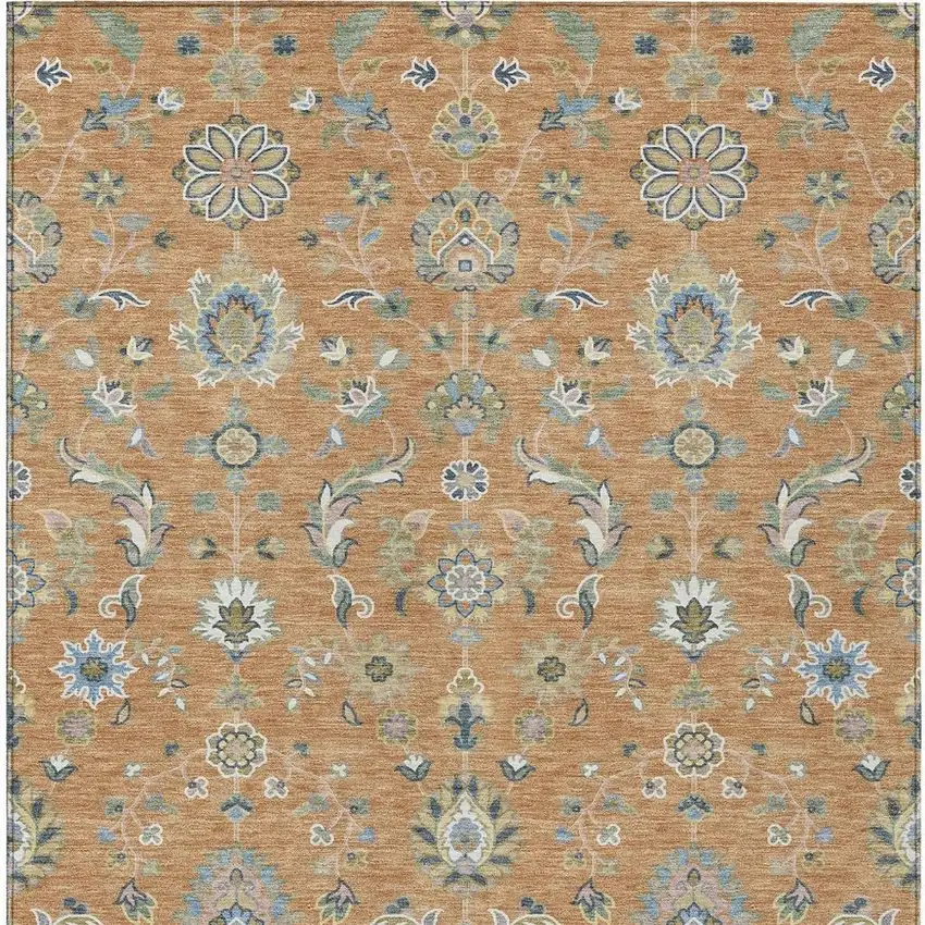 Copper And Green Abstract Washable Indoor Outdoor Area Rug Photo 3